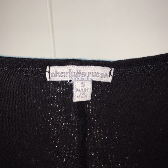 Charlotte Russe Women’s Black Short Sleeve Tee-Shirt | Sheer Shoulders - Picture 3 of 5